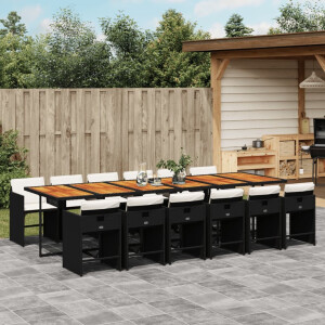 vidaXL 13-delige Tuinset met kussens poly rattan zwart