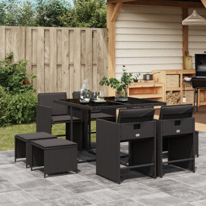 vidaXL 9-delige Tuinset poly rattan zwart