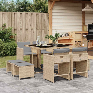 vidaXL 9-delige Tuinset met kussens poly rattan gemengd beige