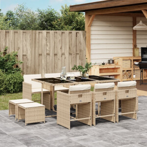 vidaXL 11-delige Tuinset met kussens poly rattan beige