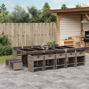 vidaXL 15-delige Tuinset met kussens poly rattan grijs