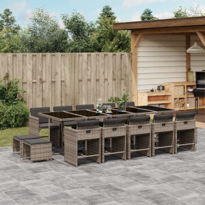 vidaXL 15-delige Tuinset met kussens poly rattan grijs
