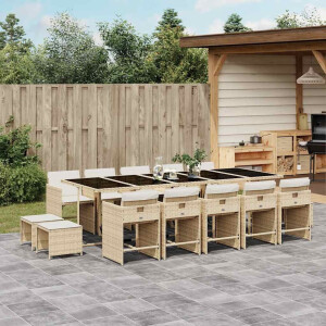 vidaXL 15-delige Tuinset met kussens poly rattan beige