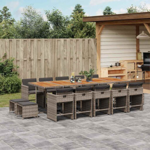 vidaXL 15-delige Tuinset met kussens poly rattan grijs