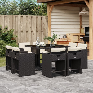 vidaXL 9-delige Tuinset poly rattan zwart