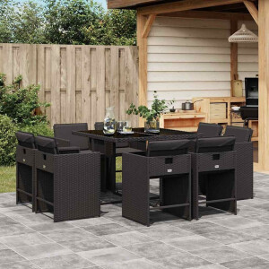 vidaXL 9-delige Tuinset poly rattan zwart