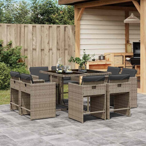 vidaXL 9-delige Tuinset met kussens poly rattan grijs