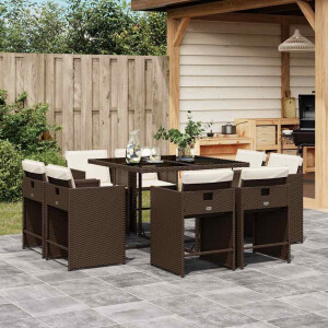 vidaXL 9-delige Tuinset met kussens poly rattan bruin