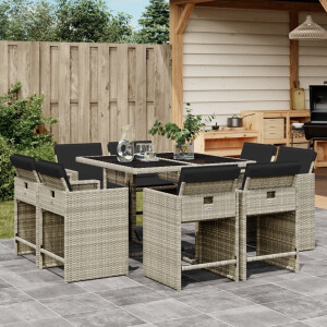 vidaXL 9-delige Tuinset met kussens poly rattan lichtgrijs