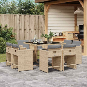 vidaXL 9-delige Tuinset met kussens poly rattan gemengd beige