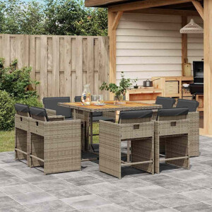 vidaXL 9-delige Tuinset met kussens poly rattan grijs