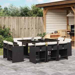 vidaXL 11-delige Tuinset met kussens poly rattan zwart