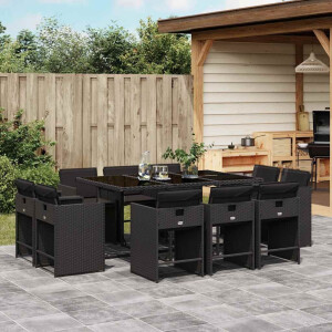 vidaXL 11-delige Tuinset met kussens poly rattan zwart