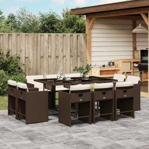 vidaXL 11-delige Tuinset met kussens poly rattan bruin