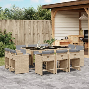 vidaXL 11-delige Tuinset met kussens poly rattan gemengd beige