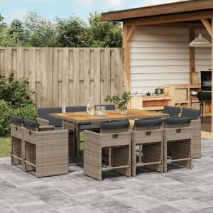 vidaXL 11-delige Tuinset met kussens poly rattan grijs