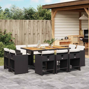 vidaXL 11-delige Tuinset met kussens poly rattan zwart