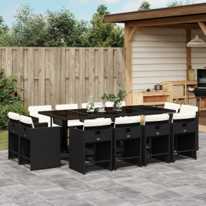 vidaXL 13-delige Tuinset met kussens poly rattan zwart