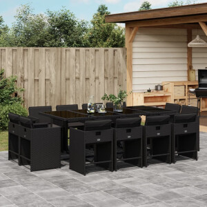 vidaXL 13-delige Tuinset met kussens poly rattan zwart