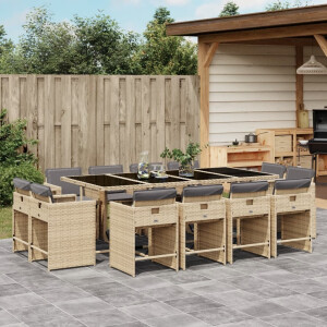 vidaXL 13-delige Tuinset met kussens poly rattan gemengd beige