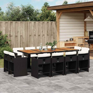 vidaXL 13-delige Tuinset met kussens poly rattan zwart