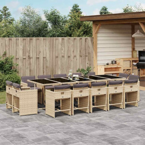 vidaXL 15-delige Tuinset met kussens poly rattan gemengd beige