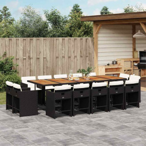 vidaXL 15-delige Tuinset met kussens poly rattan zwart