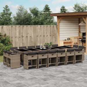 vidaXL 17-delige Tuinset met kussens poly rattan grijs