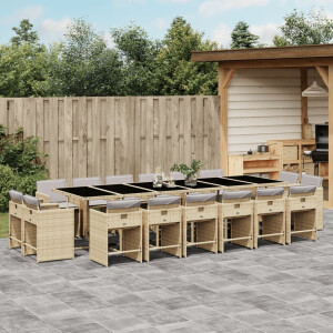vidaXL 17-delige Tuinset met kussens poly rattan gemengd beige