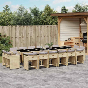 vidaXL 17-delige Tuinset met kussens poly rattan gemengd beige