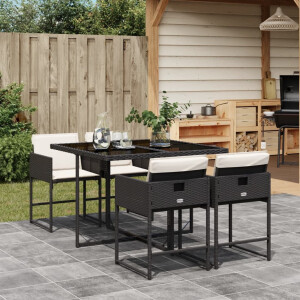 vidaXL 5-delige Tuinset met kussens poly rattan zwart