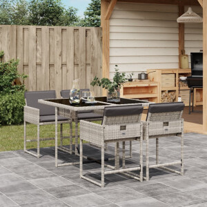 vidaXL 5-delige Tuinset met kussens poly rattan lichtgrijs