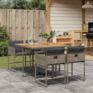 vidaXL 5-delige Tuinset met kussens poly rattan grijs