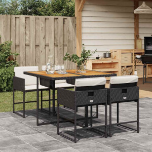 vidaXL 5-delige Tuinset met kussens poly rattan zwart