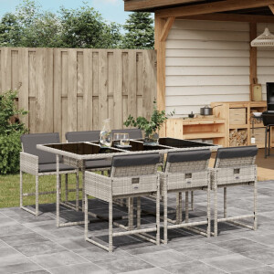 vidaXL 7-delige Tuinset met kussens poly rattan grijs