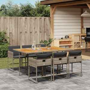 vidaXL 7-delige Tuinset met kussens poly rattan grijs