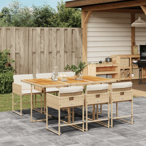 vidaXL 7-delige Tuinset met kussens poly rattan beige