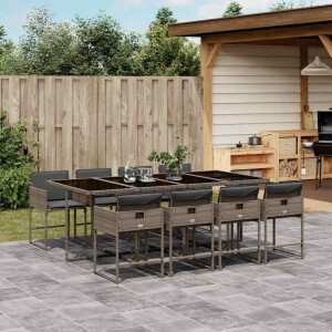vidaXL 9-delige Tuinset met kussens poly rattan grijs