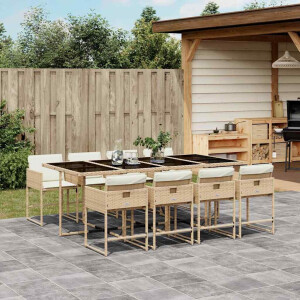 vidaXL 9-delige Tuinset met kussens poly rattan beige