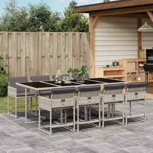 vidaXL 9-delige Tuinset met kussens poly rattan lichtgrijs