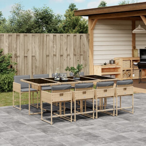 vidaXL 9-delige Tuinset met kussens poly rattan gemengd beige