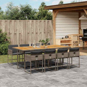 vidaXL 9-delige Tuinset met kussens poly rattan grijs
