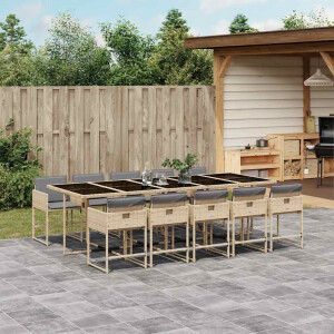 vidaXL 11-delige Tuinset met kussens poly rattan gemengd beige
