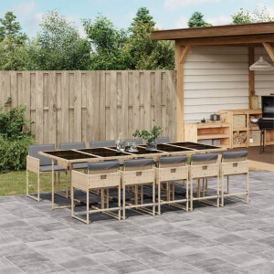 vidaXL 11-delige Tuinset met kussens poly rattan gemengd beige