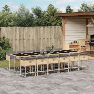 vidaXL 13-delige Tuinset met kussens poly rattan gemengd beige