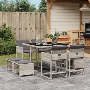 vidaXL 9-delige Tuinset met kussens poly rattan lichtgrijs