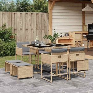 vidaXL 9-delige Tuinset met kussens poly rattan gemengd beige