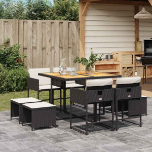 vidaXL 9-delige Tuinset poly rattan zwart