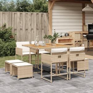 vidaXL 9-delige Tuinset met kussens poly rattan beige