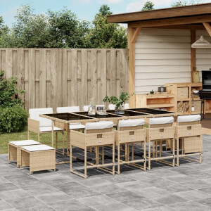 vidaXL 13-delige Tuinset met kussens poly rattan beige